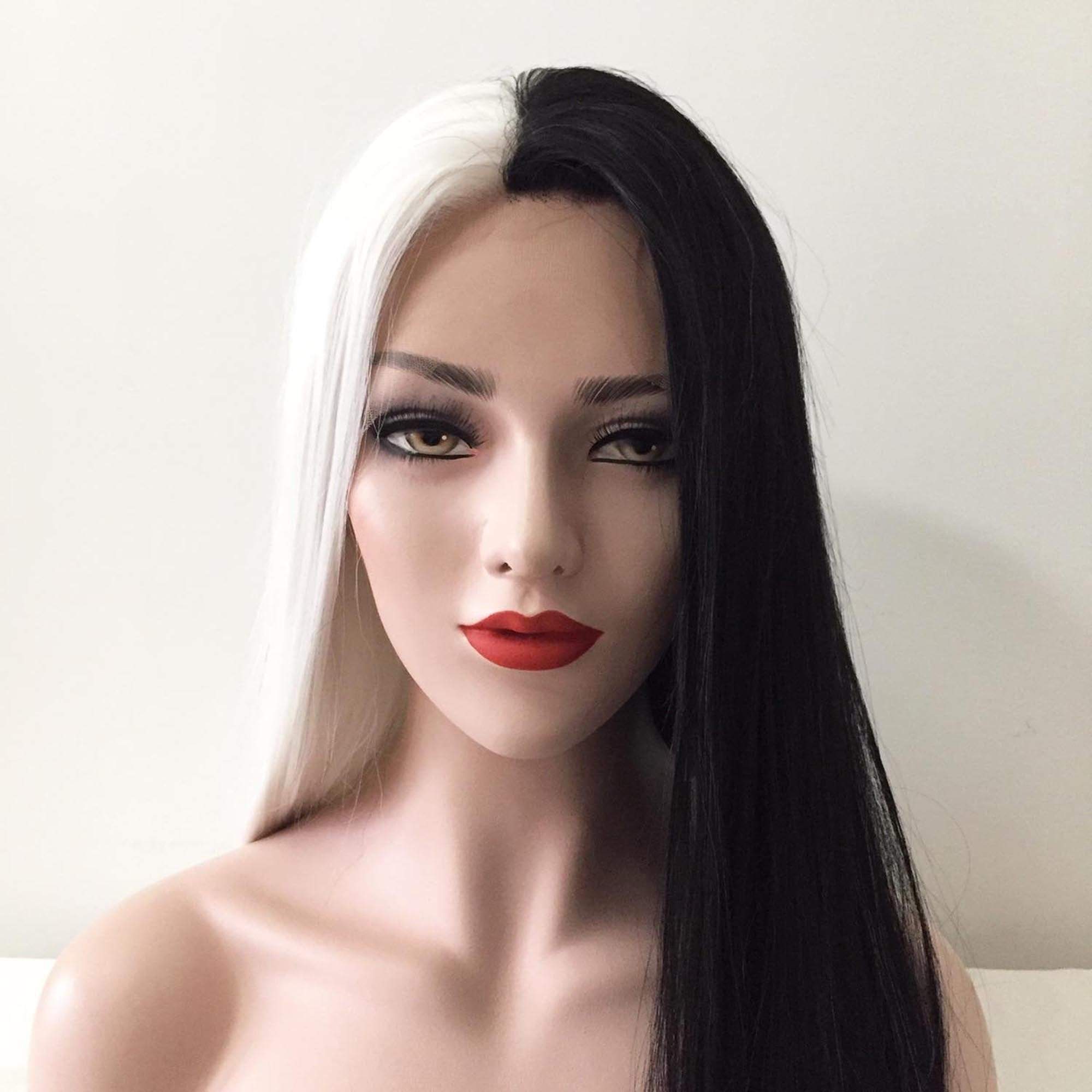 Women Lace Front Split Colors Black White Long Straight Middle Part Wig –  nevermindyrhead
