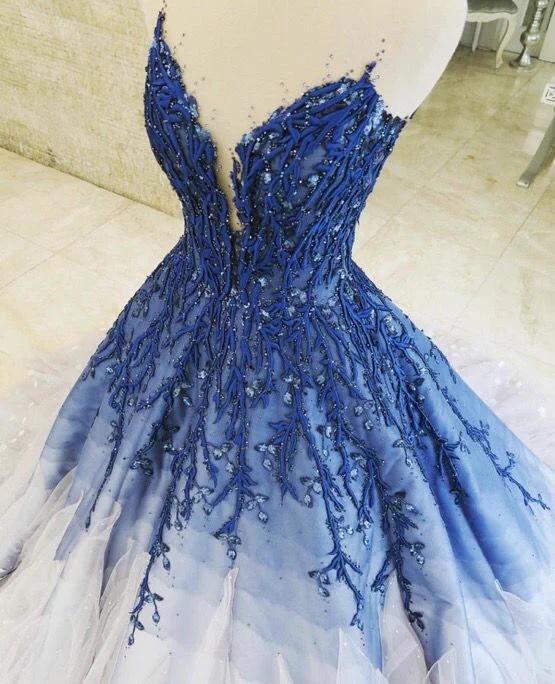 Ombre Prom Dress With Applique Royal 