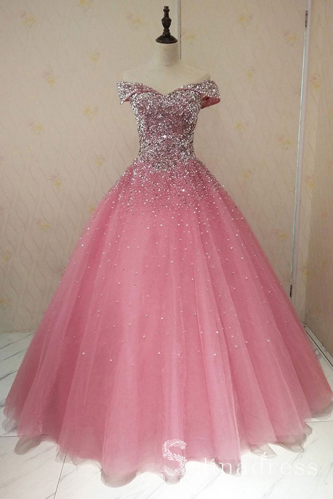 pink glitter quinceanera dresses