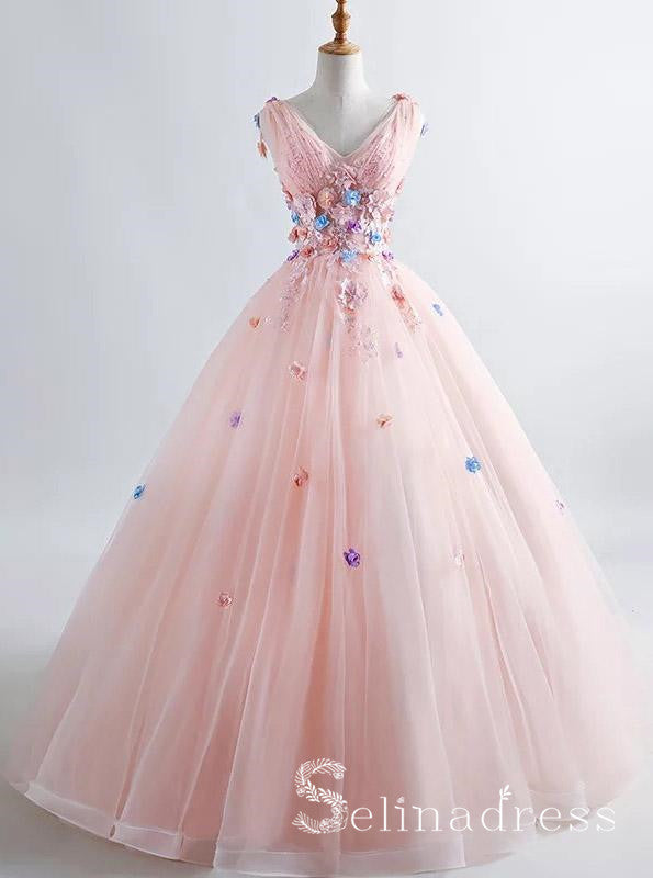 pink floral evening gown