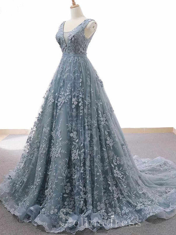 dusty blue evening gown