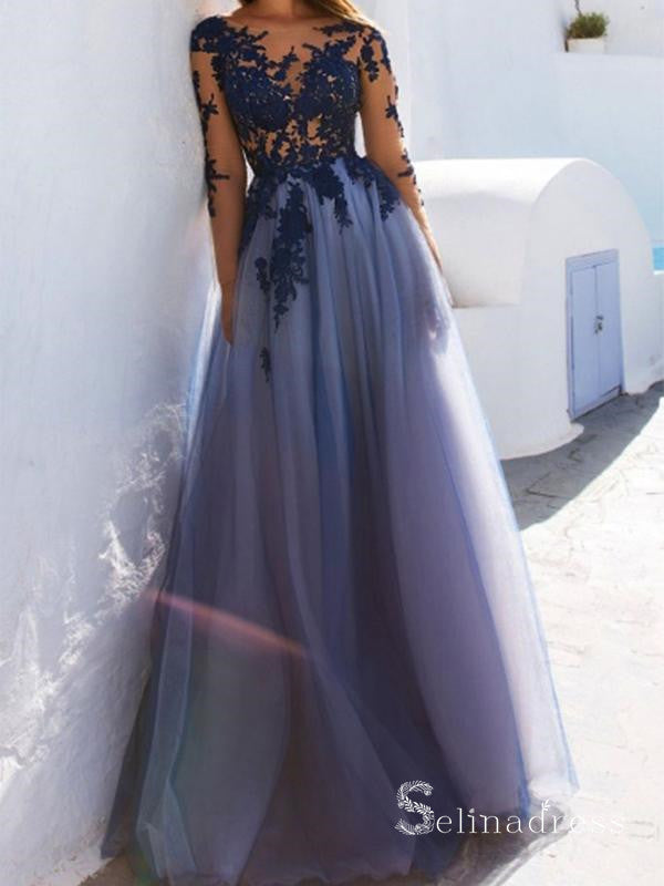 blue long dresses for prom