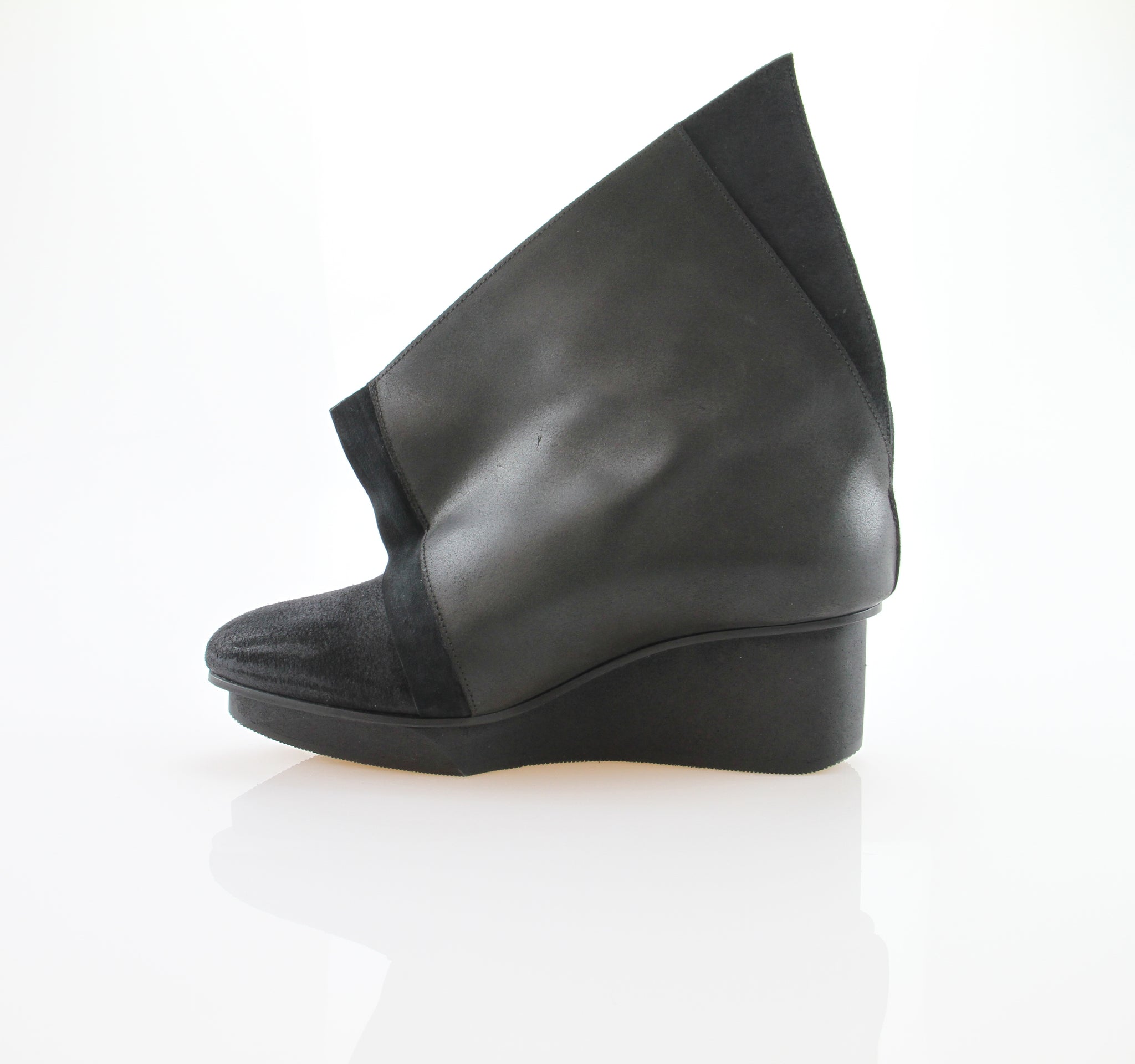 TRIPTYCH WOMEN'S BLACK LEATHER WEDGE ANKLE BOOT