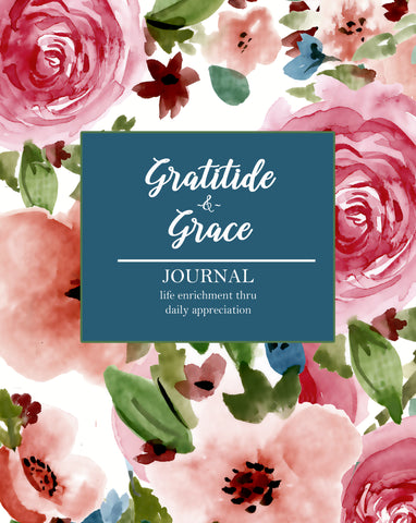 Floral journal cover that says gratitude and grace.