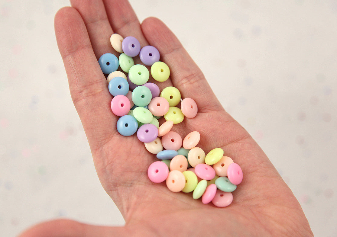 Delish Beads - 10mm Candy Color Rondelle Pastel Disc Shaped Faux