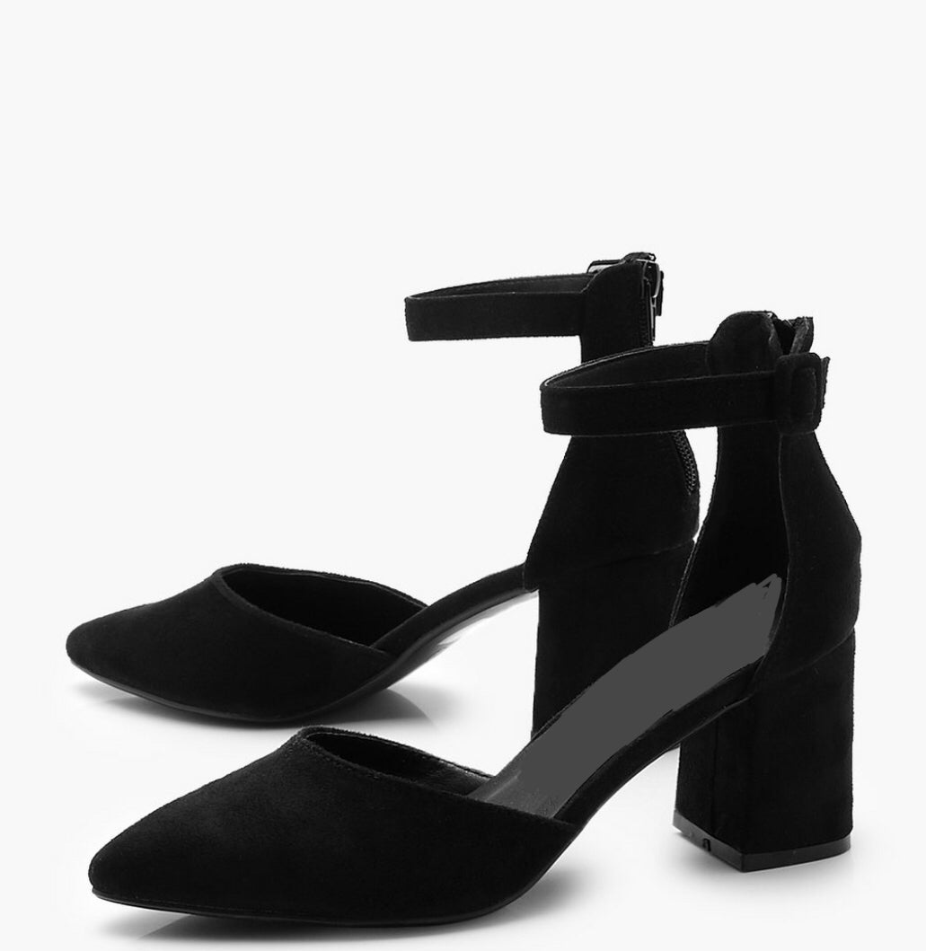 ladies black block heel shoes