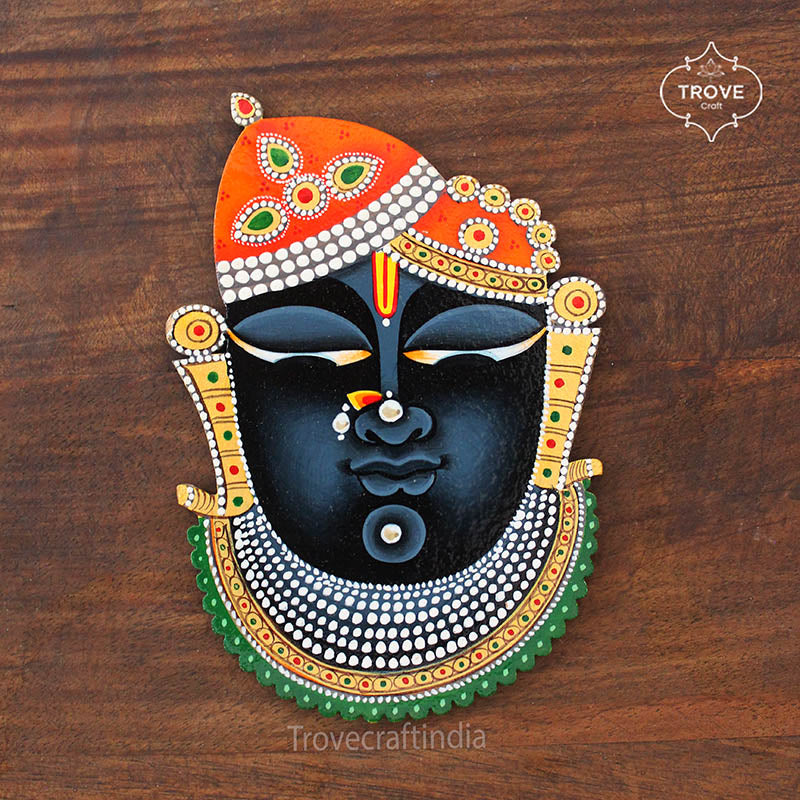 Small Shrinathji Face MDF Cutout in Orange – Trove Craft India