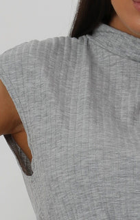 Grey High Neck Ribbed Jumpsuit - Yasmine