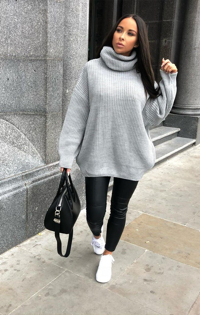 black knitted polo neck jumper