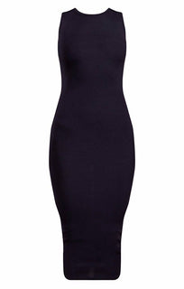Black High Neck Bodycon Midi Dress - Lucy