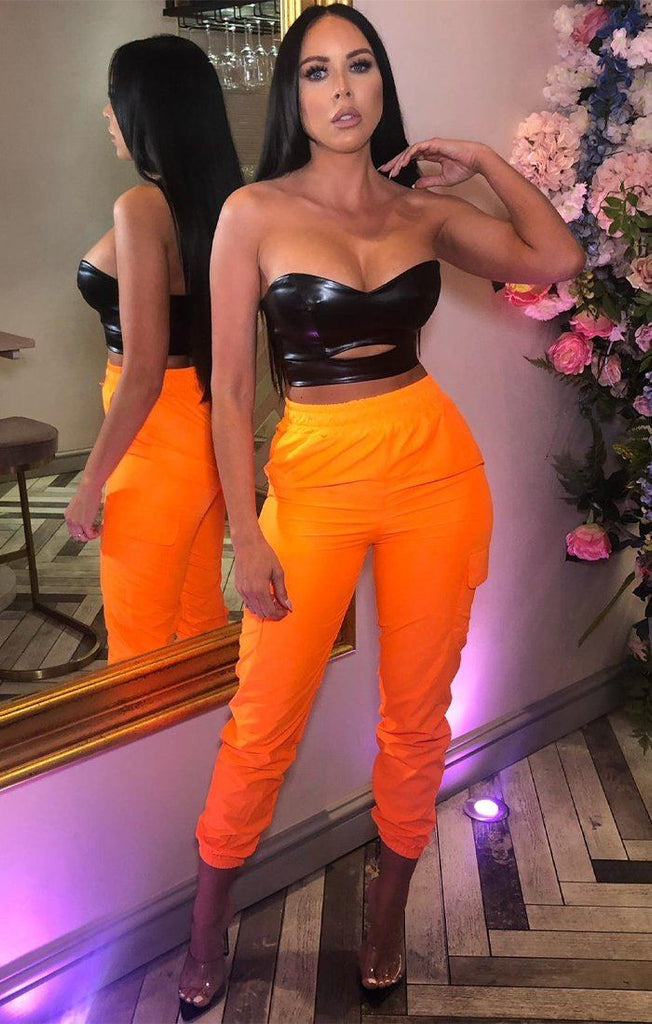 neon orange cargo pants