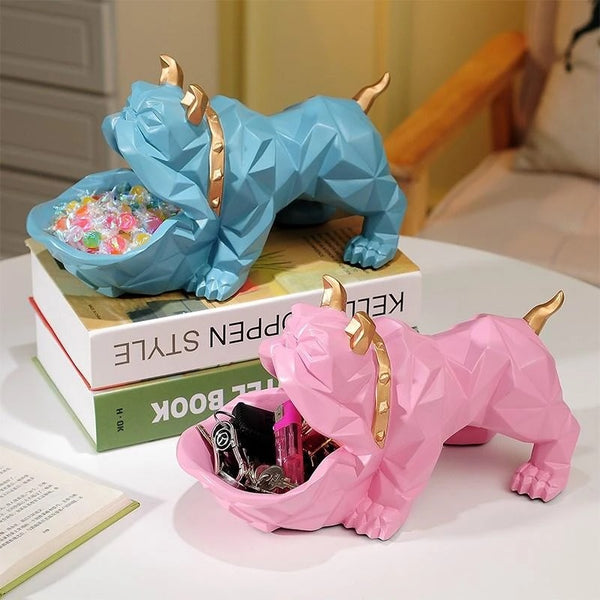 Image of two English Bulldog Statues in blue and pink color made of resin