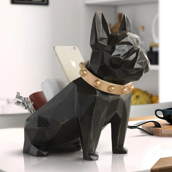 Image of a French Bulldog Statue in black color made of resin