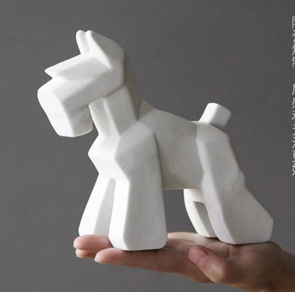 Image of a Schnauzer statue in white color made of ceramic