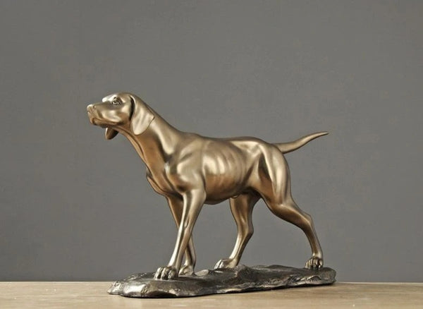 Image of a Weimaraner Statue in golden color made of brass and resin