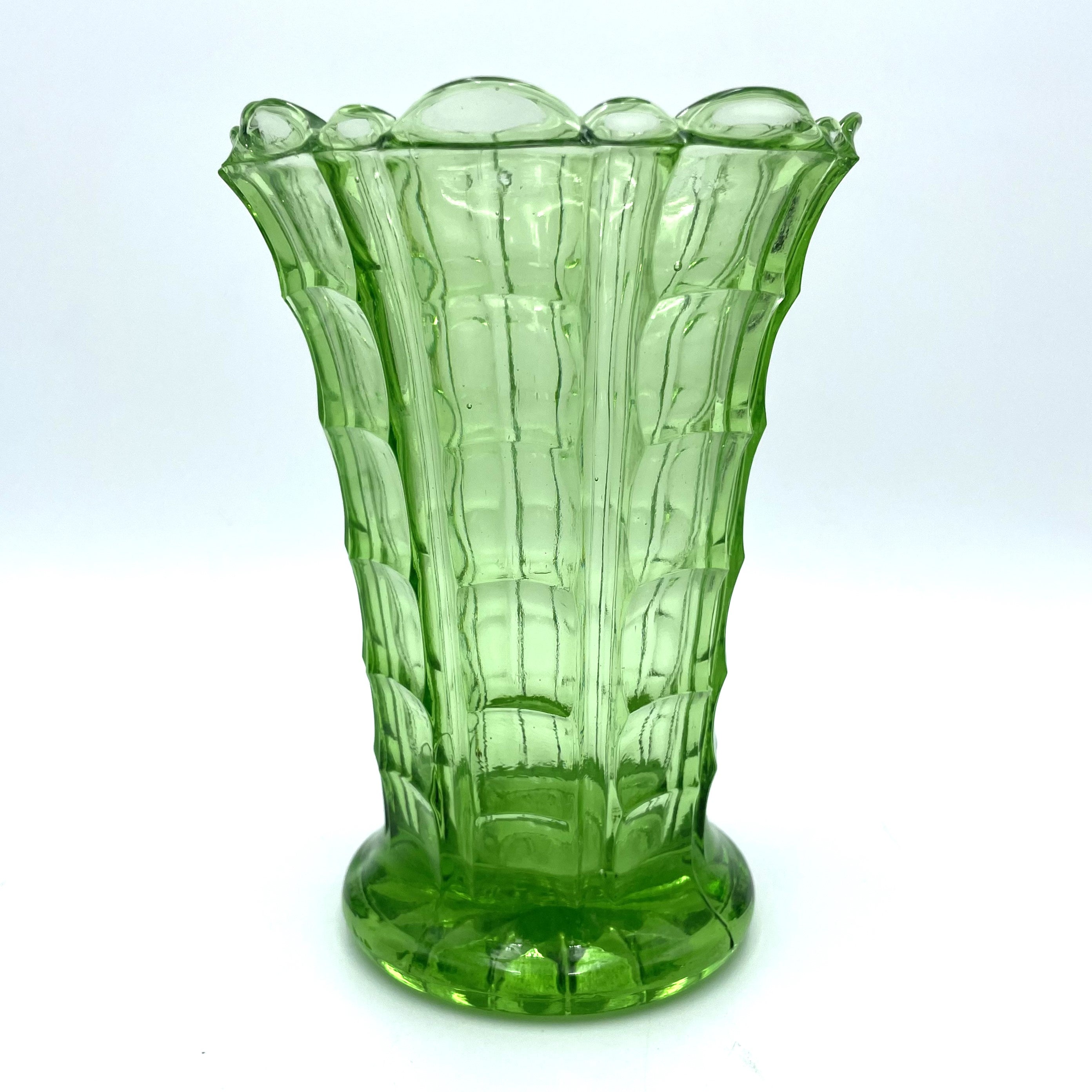 Art Deco Green Depression Glass Vase 17cm Relove Oxley Relove Vinyl