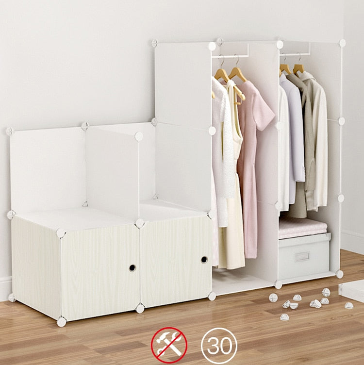 White Wood Pattern Bedroom Wardrobe B501