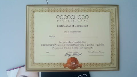 Cocochoco Certifikat o završenom osposobljavanju za keratinski tretman, Hrvatska, Croatia, Certificate of completition