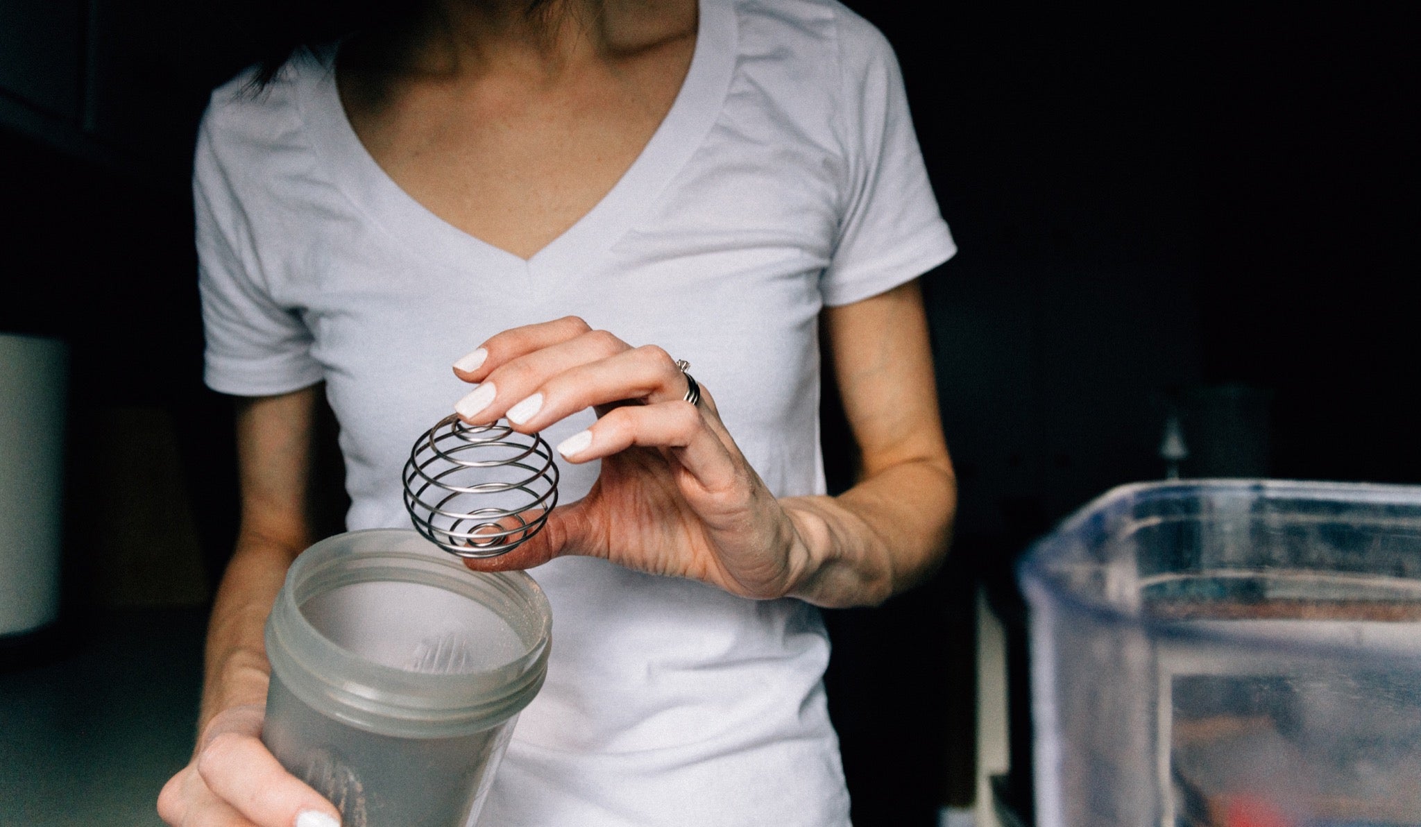 Woman preparing health shake