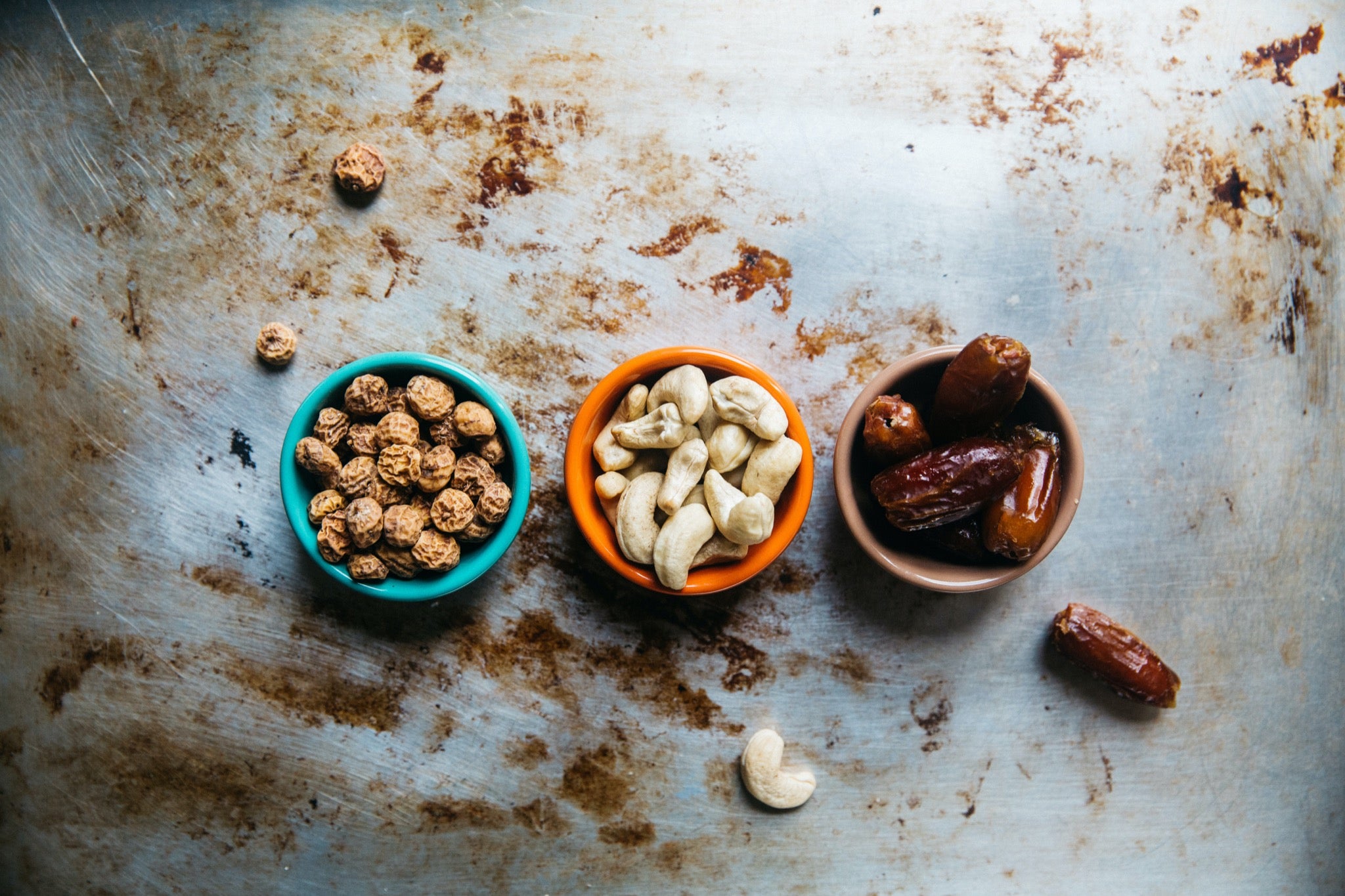 Healthy snack of nuts and dates