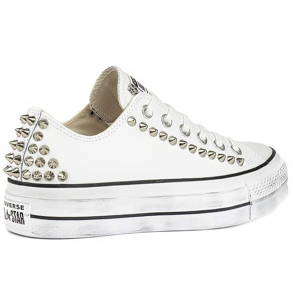 Converse All Star Platform Basse in Pelle con Borchie - Bianche | Racoon-LAB