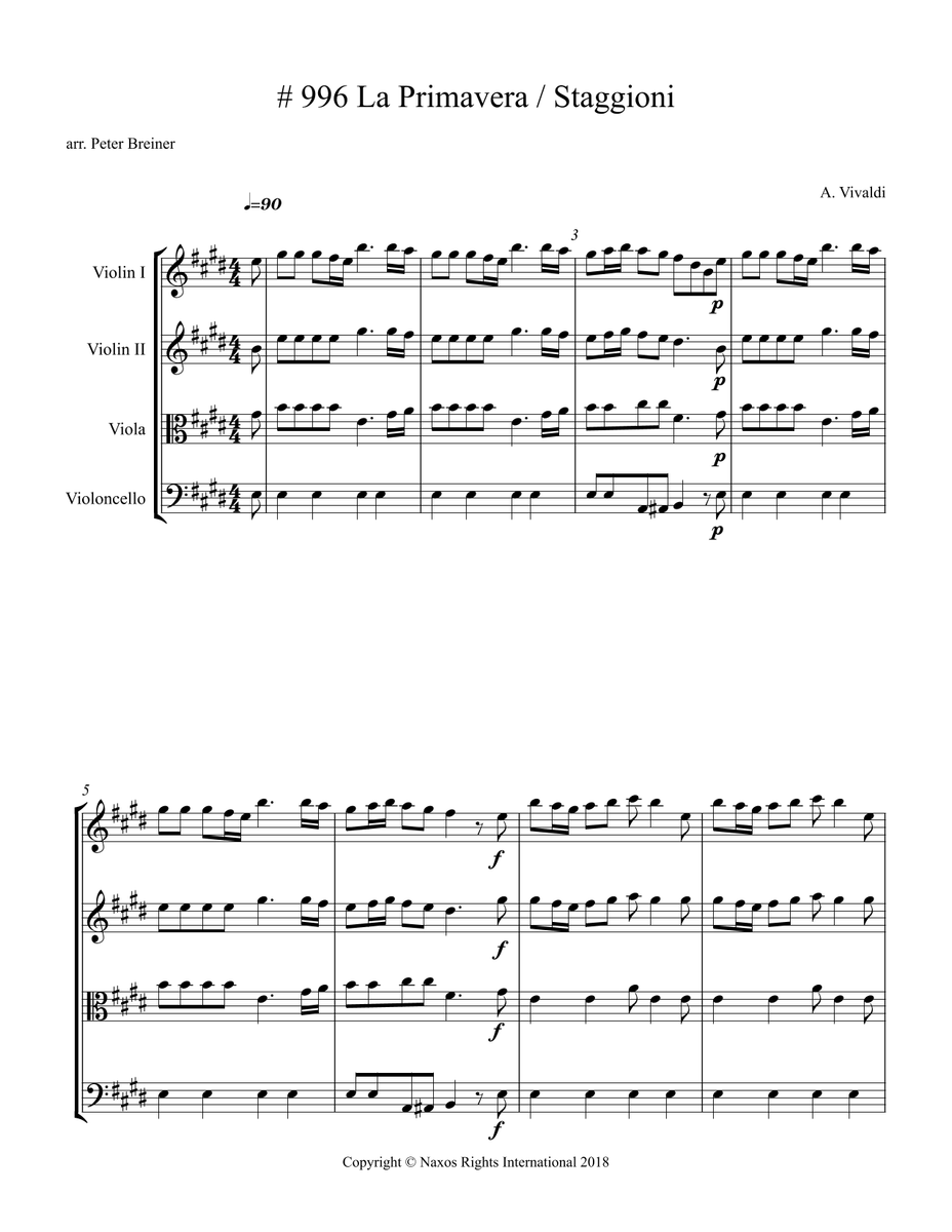 Vivaldi: from The Four Seasons – String Quartet