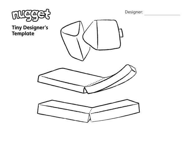 Nugget Tiny Designer's Template with Pillows, Base and Cusions in an exploded view to color in