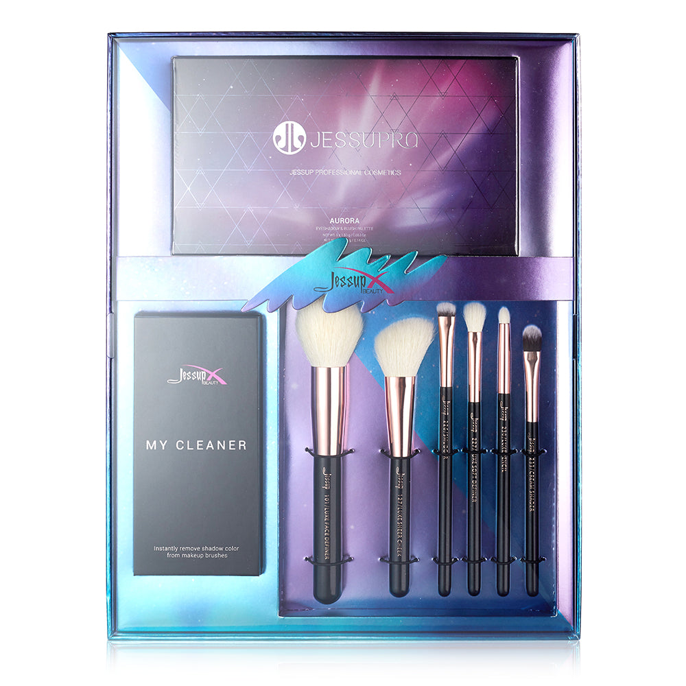 makeup kit and brushes