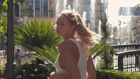 blond girl wearing white forrest and bob tank top at the grove in los angeles california