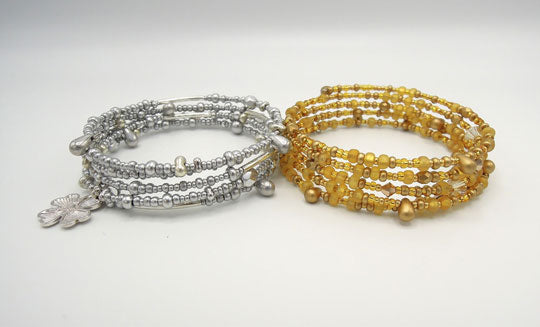 silver and gold beaded bracelets