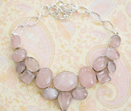 rose quartz stone choker necklace