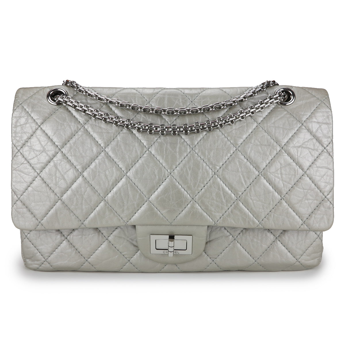 Chanel 2 55 Reissue Flap Bag Size 227 In Cream Silver Aged Calfskin Dearluxe