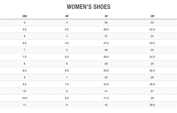the north face size chart shoes