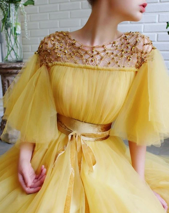 modest yellow prom dresses