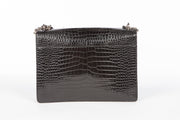 YSL Sunset Handbag in Black Crocodile Embossed Shiny Leather