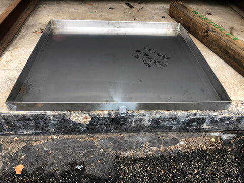 Flashing Kings' custom drain pan, stainless steel 3/4" nipple drain