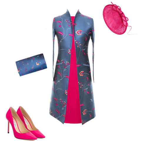 womens blue pink embroidered silk mother of the bride outfit