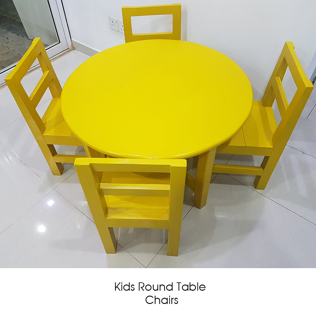 Yellow Color Painted Kids Round Table Chairs