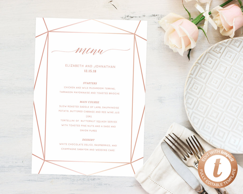 Wedding Menu Template, Printable Wedding Menu, Editable Wedding Menu, | paperandthings