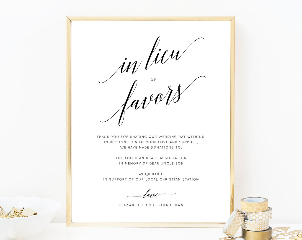 In Lieu of Favors Sign Template, Printable In Lieu of Favors Sign, Edi | paperandthings