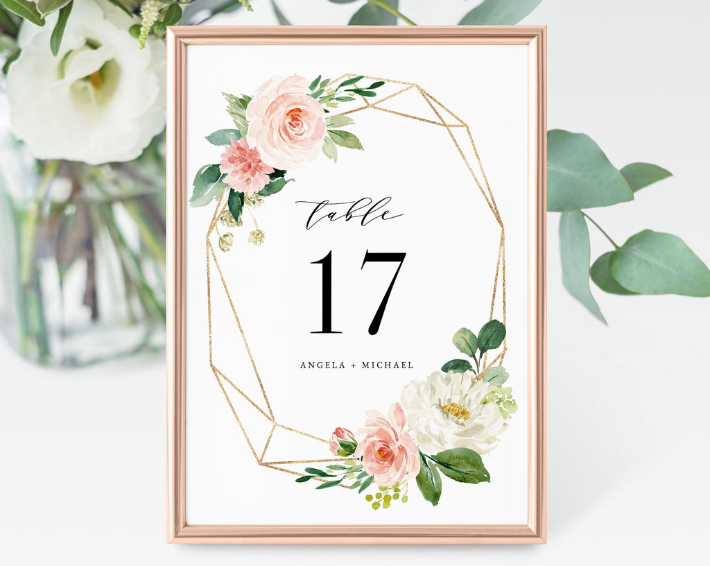 Blush Floral Wedding Table Number Template, Printable Wedding Table Nu | paperandthings1024 x 816