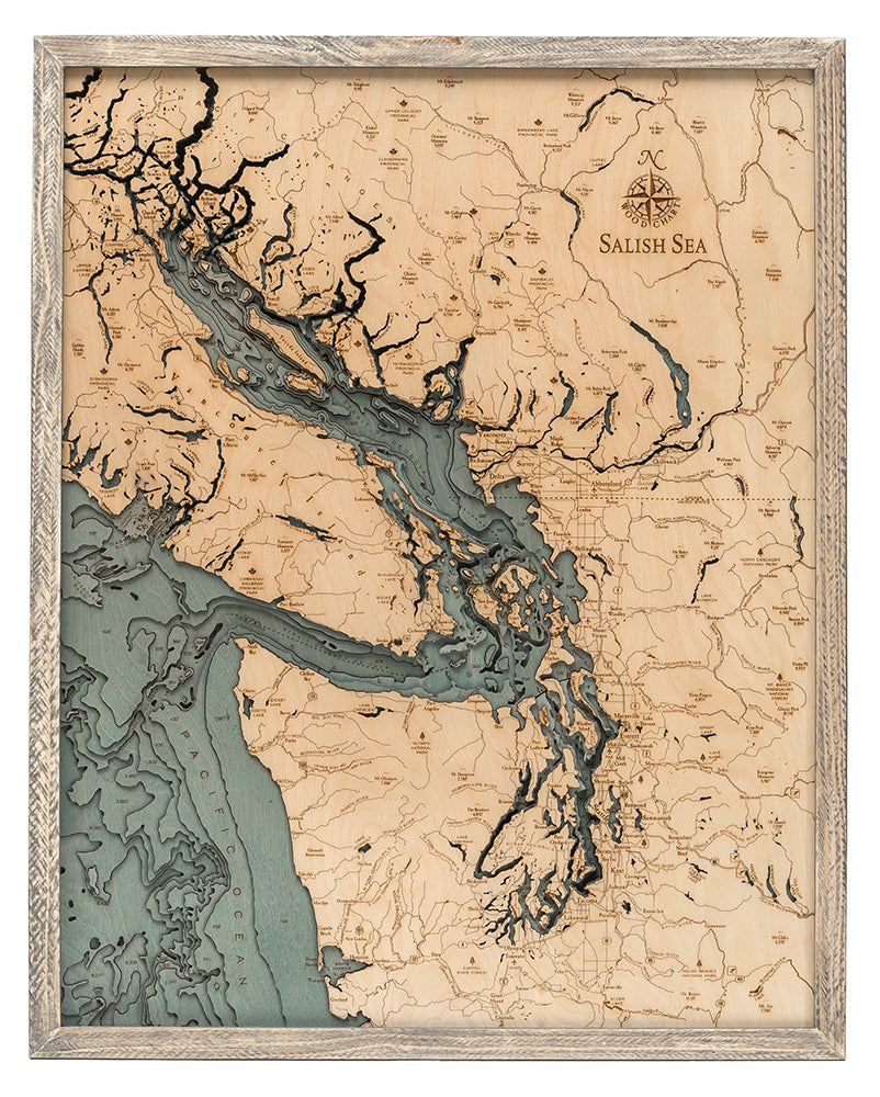 Salish Sea Wood Map Salish Sea Wood Carved Topographical Map – Lake Chart