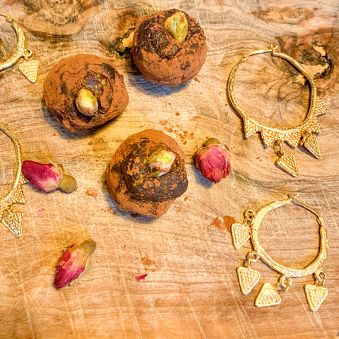 Chocolate Truffles with Vine Temptress and Memory of the Earth Earrings 