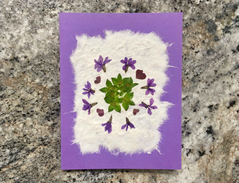 pressed flower card with mulberry paper