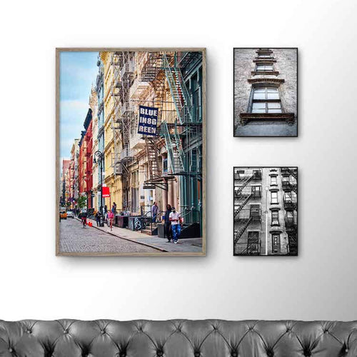 billedvæg tre typiske bybilleder fra New York City der hænger på en væg