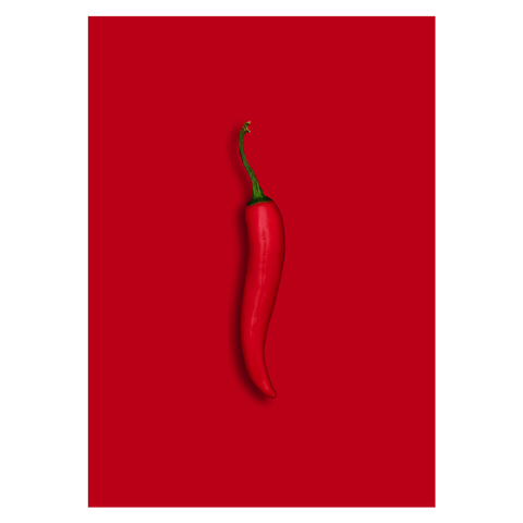 rød plakat med en rød chili frugt