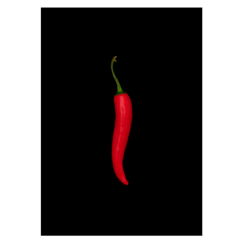 sort plakat med en rød chili på sort baggrund