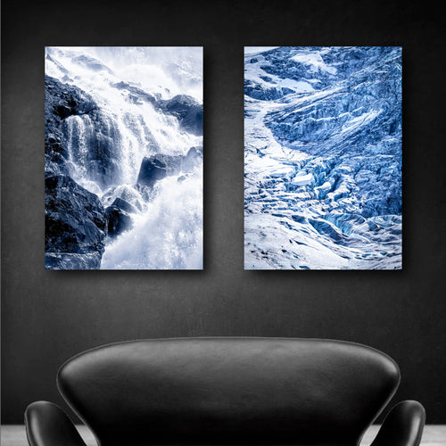 plakatsæt to plakater med blå naturmotiver fra norge