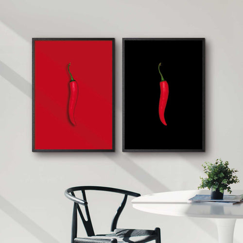 plakatsæt med chili frugter i rød og sort