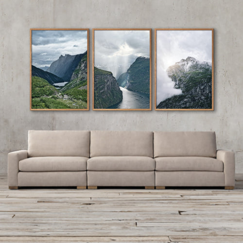 billedvæg med tre smukke norske fjeldmotiver